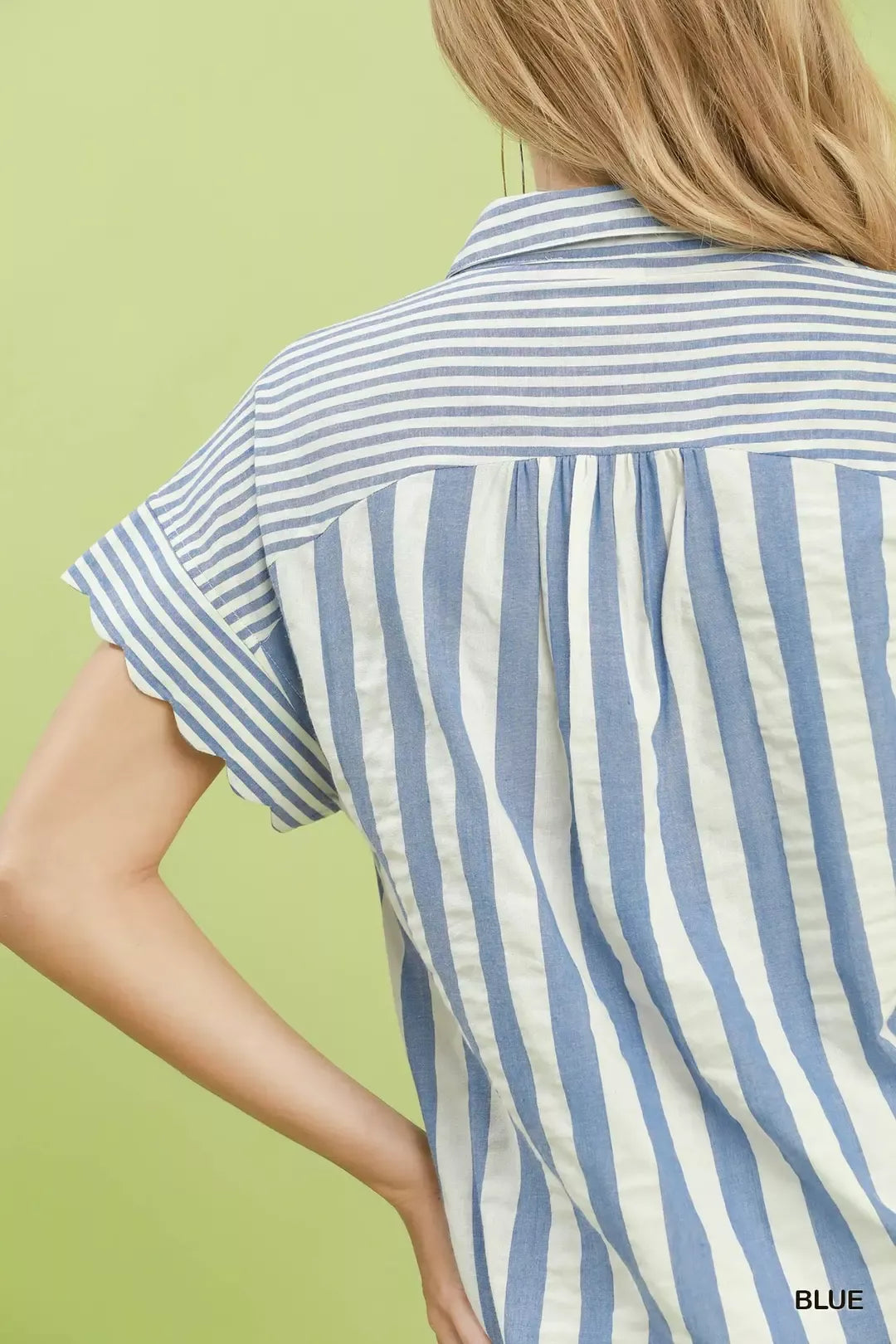 Umgee Striped Button Front Flutter Sleeve Top