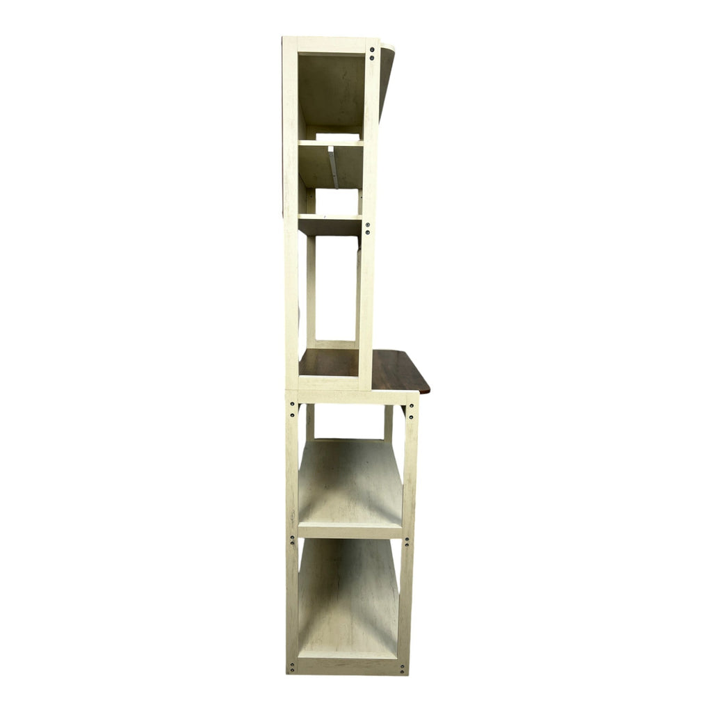 31.50' White and Rustic Brown color 5-Tier Bakers Rack for Kitchen with Storage, Coffee Bar, Kitchen Shelves,  Microwave Stand
