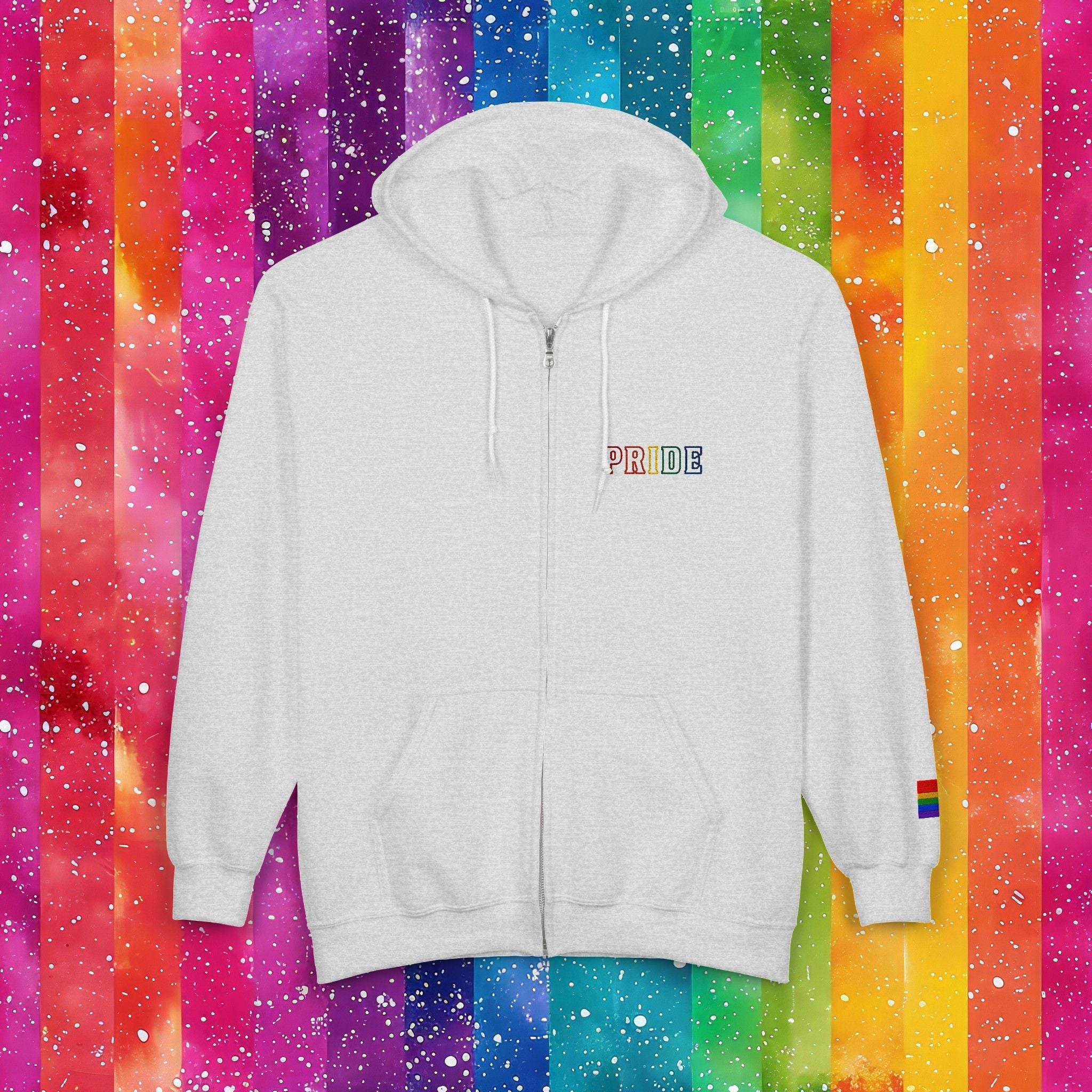 Bespattered Facade Rainbow LGBTQ+ Pride Embroidered Full-Zip Hoodie