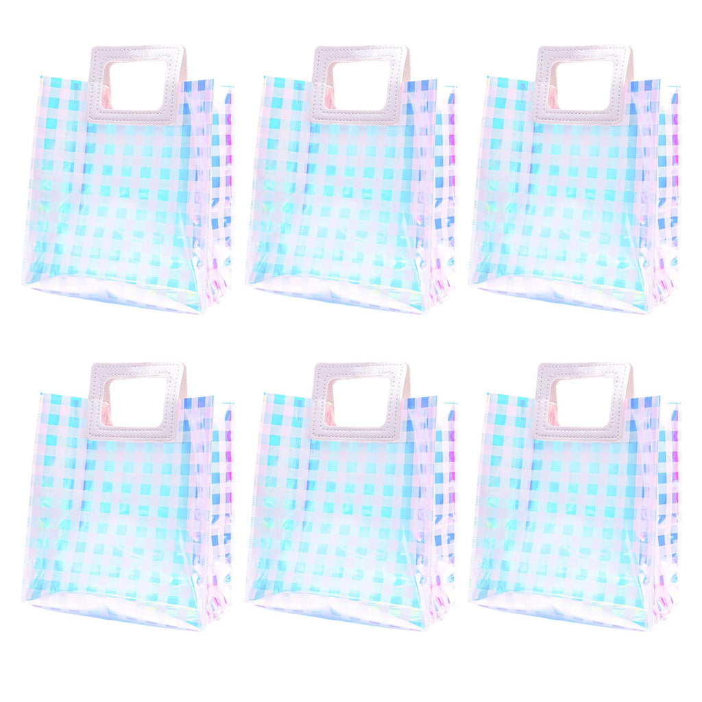 Zwish 2024 Iridescent Gift Bags Medium Size Clear Bags for Women Holographic Gift Bags for Party Wedding Birthday Christmas Festival Travel Shopping Gift bags with Handles(6PCS)