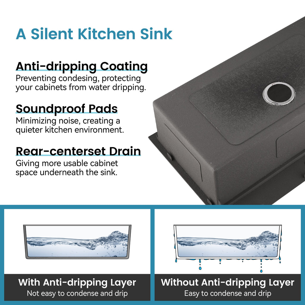 Stainless Steel Kitchen Sink, 27″x19″ Single Bowl, Overmount Handmade Sink in Dark Gray, with US Standard Drain and Hook