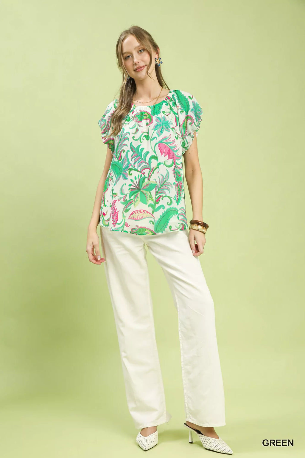 Umgee Tropical Paisley Puff Sleeve Blouse