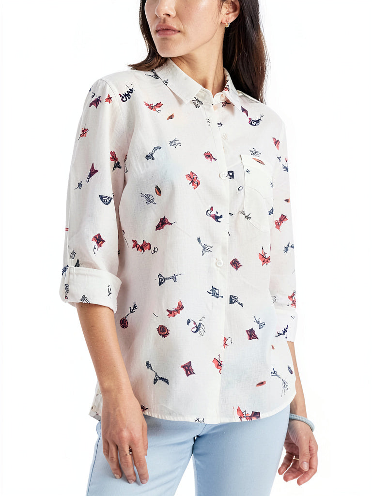 Charter Club Linen Nautical-Print Blouse, Size XS