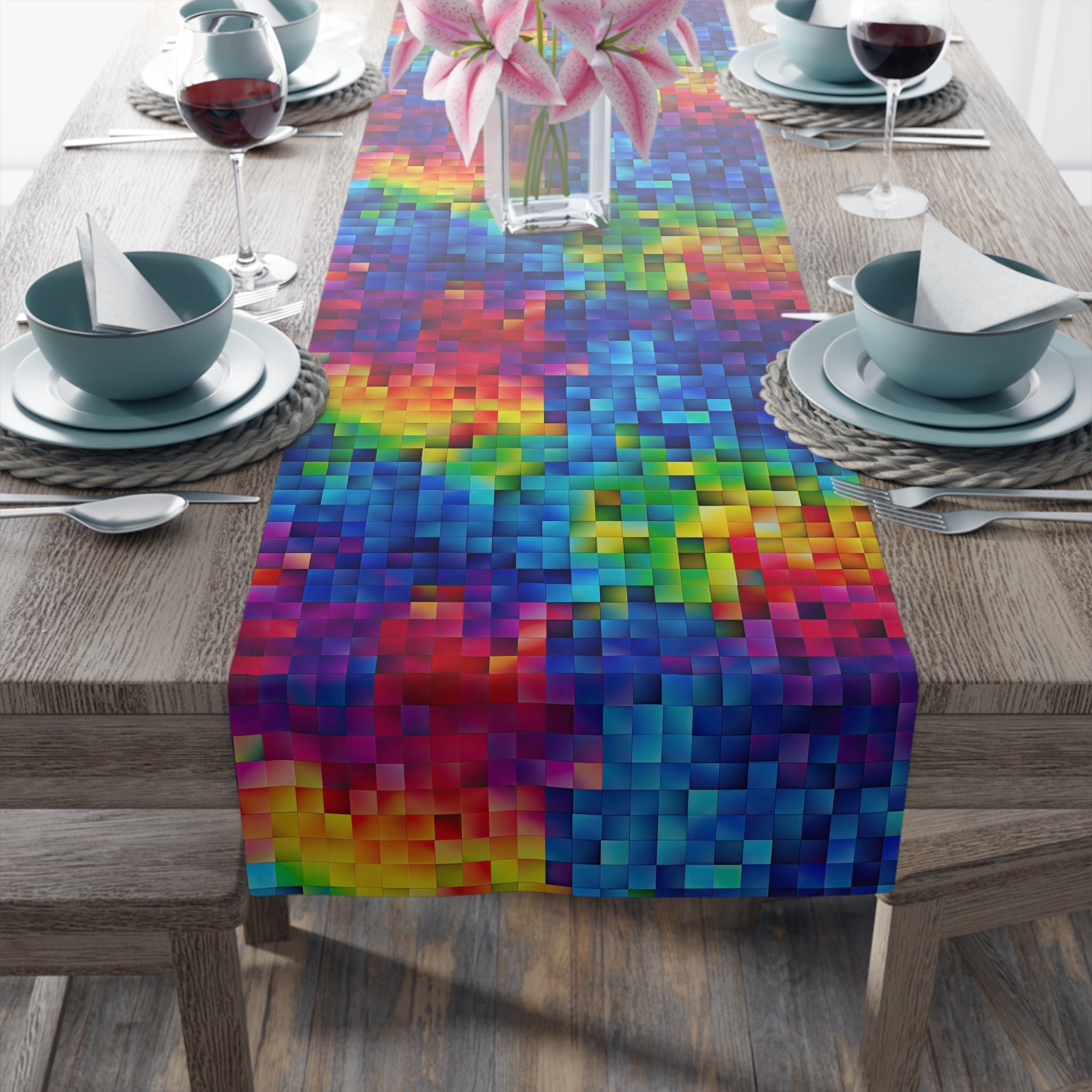 Bespattered Facade Pixelated Rainbow Table Runner (2 sizes)