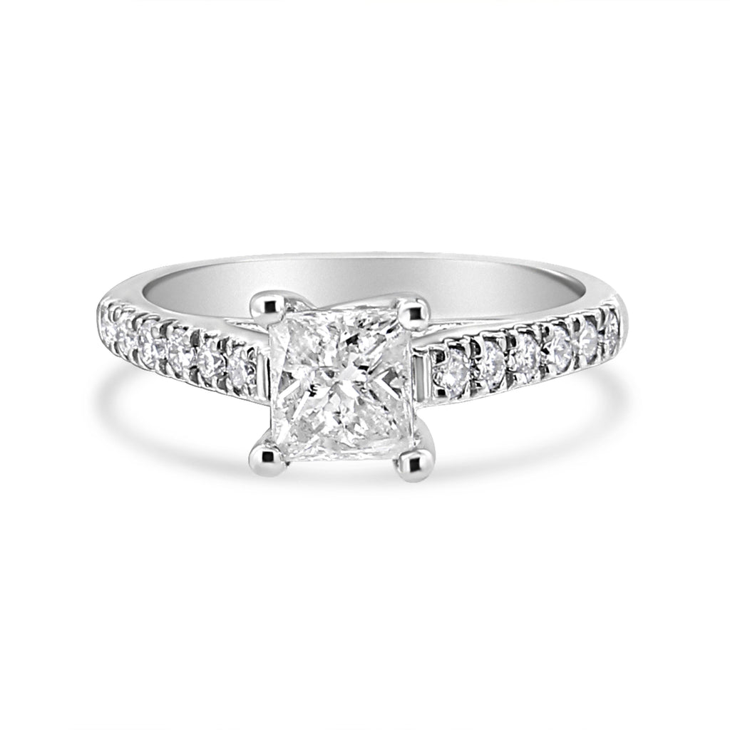 14K White Gold 1 1/5 Cttw 4-Prong Set Princess Diamond Classic Engagement Ring (I1-I2 Color, H-I Clarity) Ring Size 7