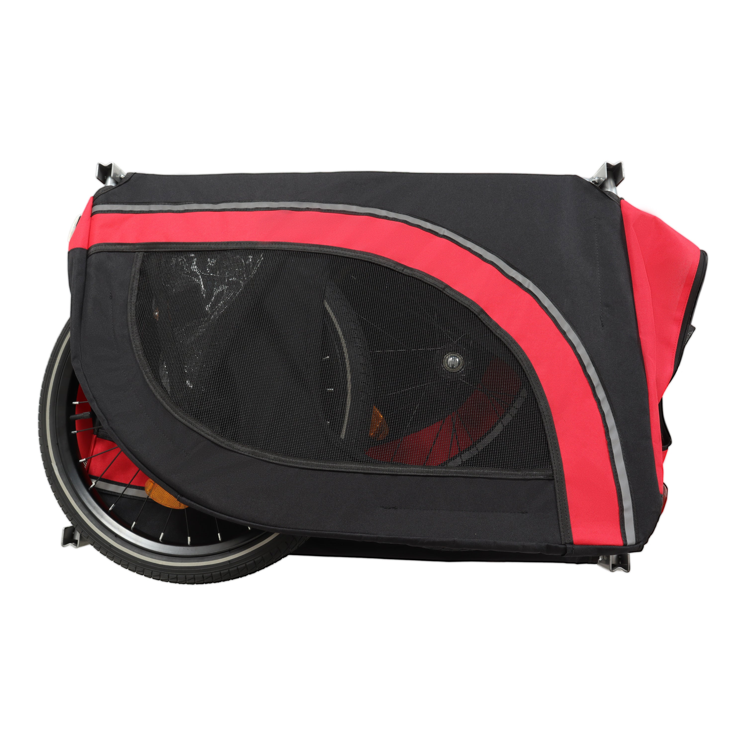 Large Folding Bike Trailer for Dogs – 66LB Capacity All-Terrain Pet Carrier, Durable Steel Frame for Cycling, Jogging, Camping & Outdoor Adventures, Black- Red