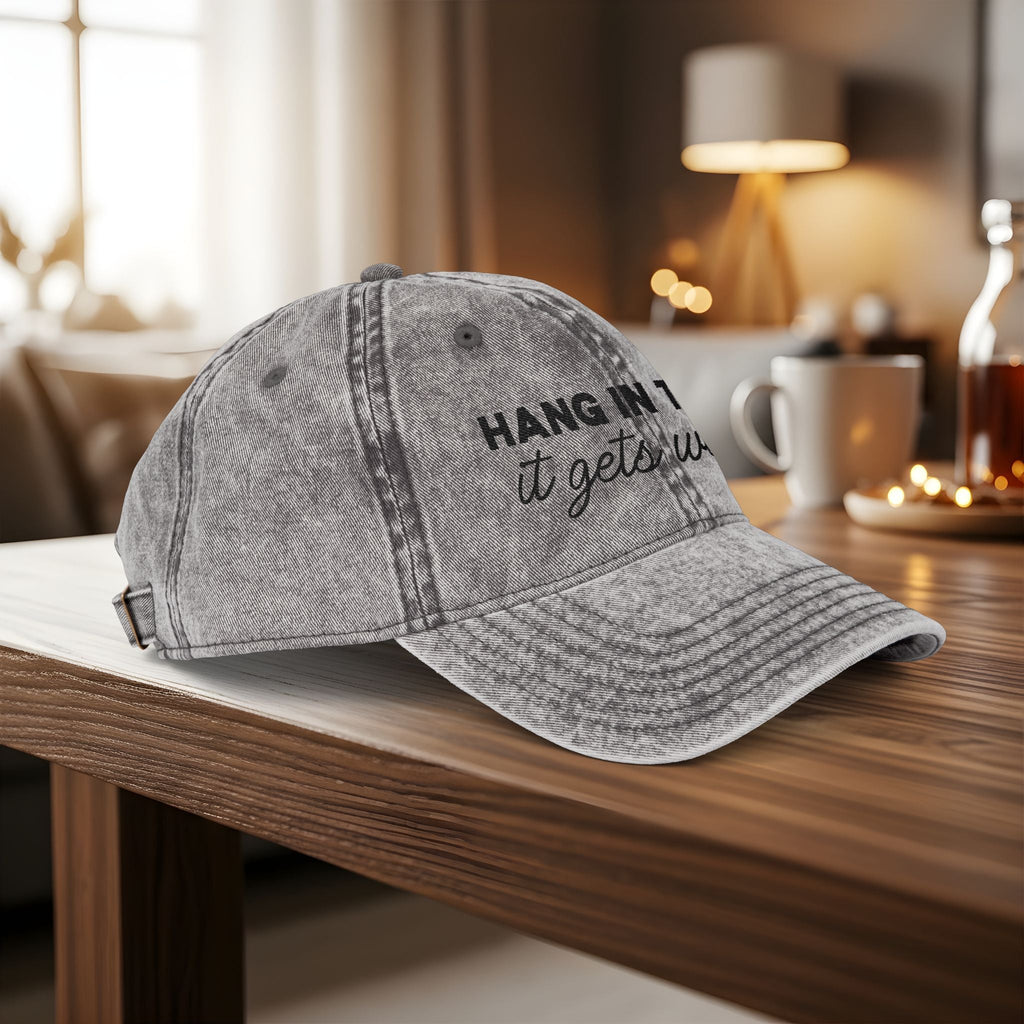 Bespattered Facade "Hang in There" Black Embroidered Vintage Cap