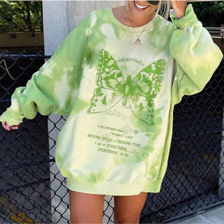 Tie-Dye Printed Loose Long-Sleeved Pullover Sweatshirt