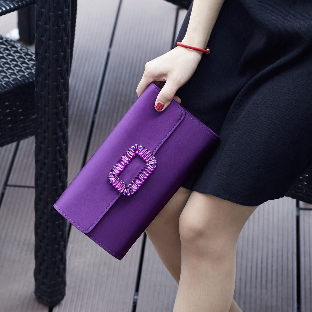 Vintage Rhinestone Satin Polyester Evening Clutch Bag