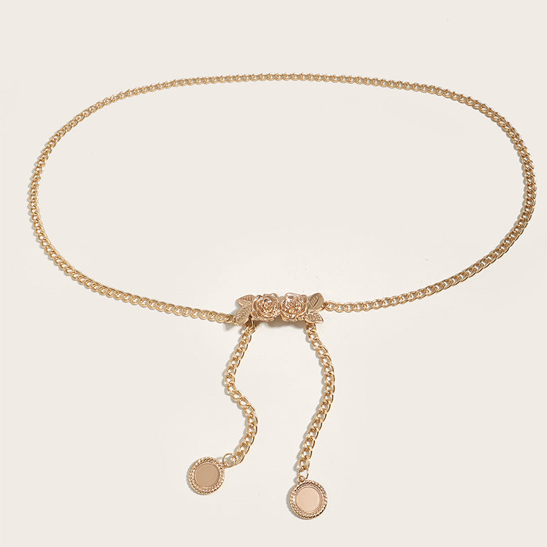 Metal Waist Chain with Rose Buckle for Women’s Fashion