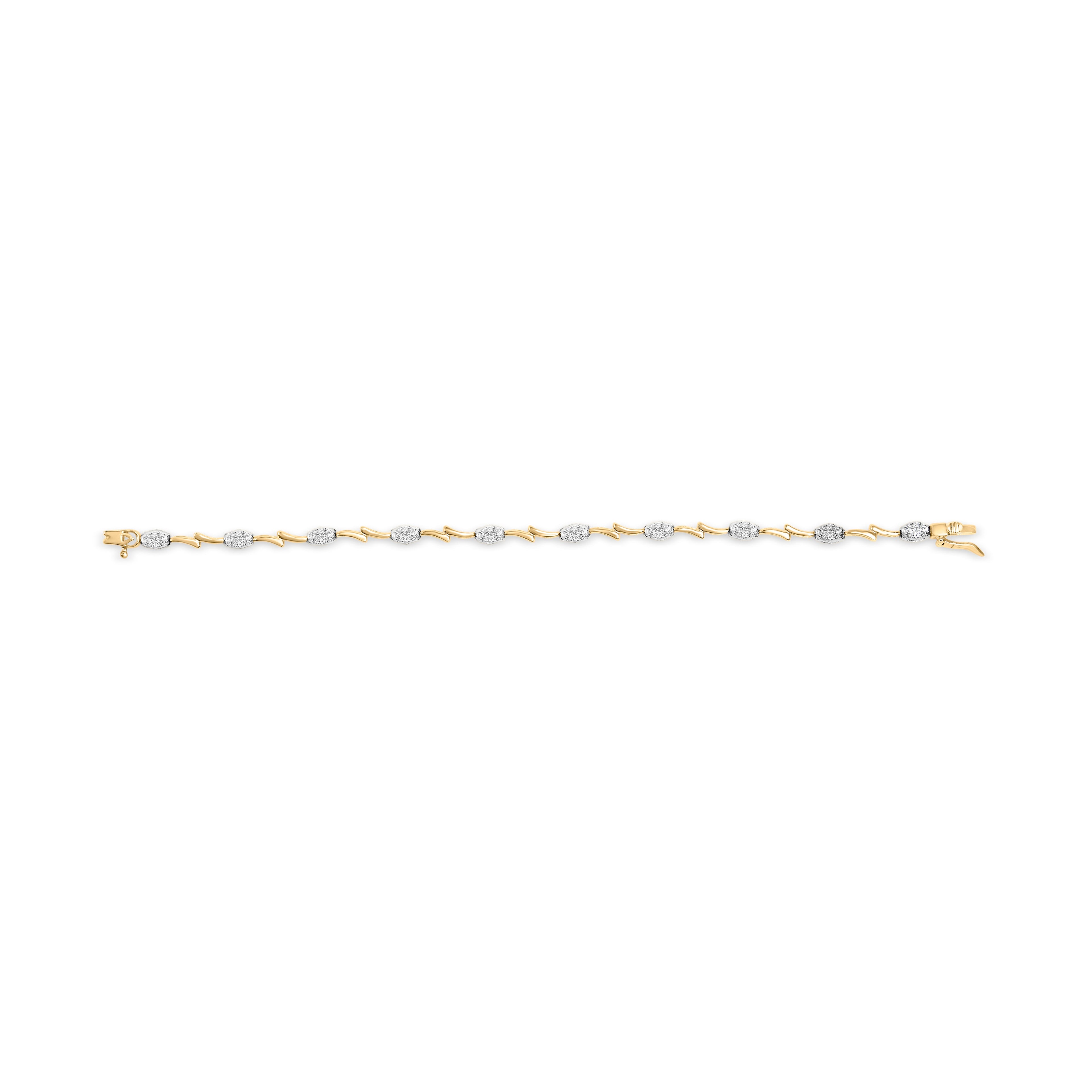 10K White and Yellow Gold 1.00 Cttw Diamond Oval Shaped Cluster Link  Bracelet (I-J Color, SI2-I1 Clarity) - 7" Inches