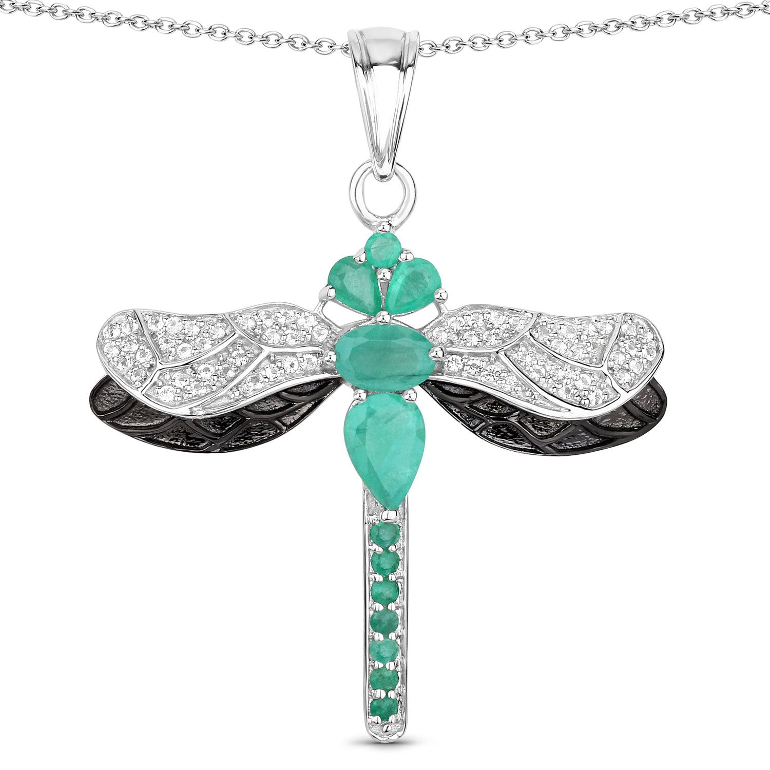 1.87 Carat Genuine Zambian Emerald and White Topaz .925 Sterling Silver Pendant