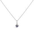10K White Gold Blue Purple Tanzanite and Diamond Accent Cushion Drop Pendant Necklace - 18" Inches
