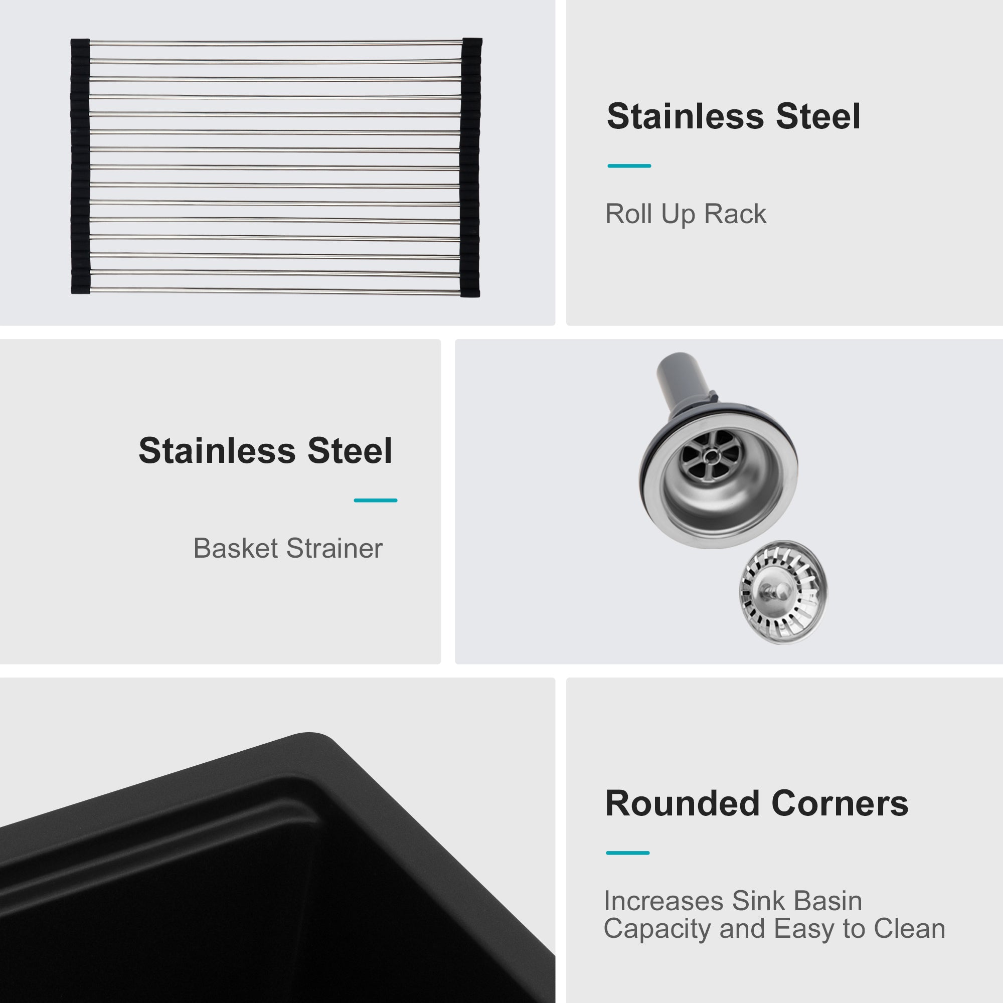 Quartz Kitchen Sink - 28' x 19' Black Granite Composite Workstation Undermount
