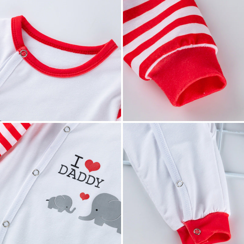 New Father's Day Baby Outfit: Red Striped Cotton Romper