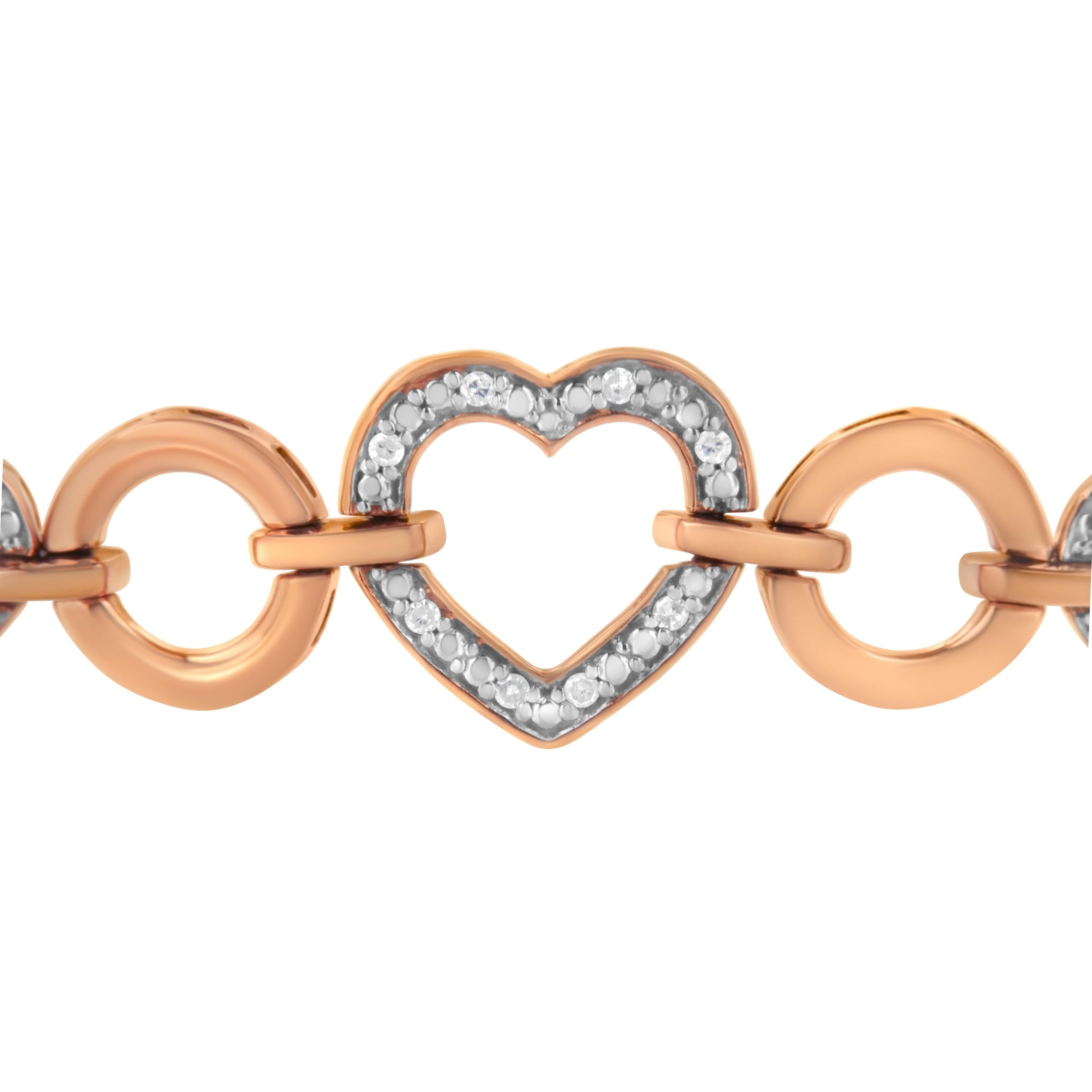 14K Rose Gold Plated .925 Sterling Silver Diamond Accent Circle and Heart Link Adjustable 6â€-10â€ Bolo Bracelet