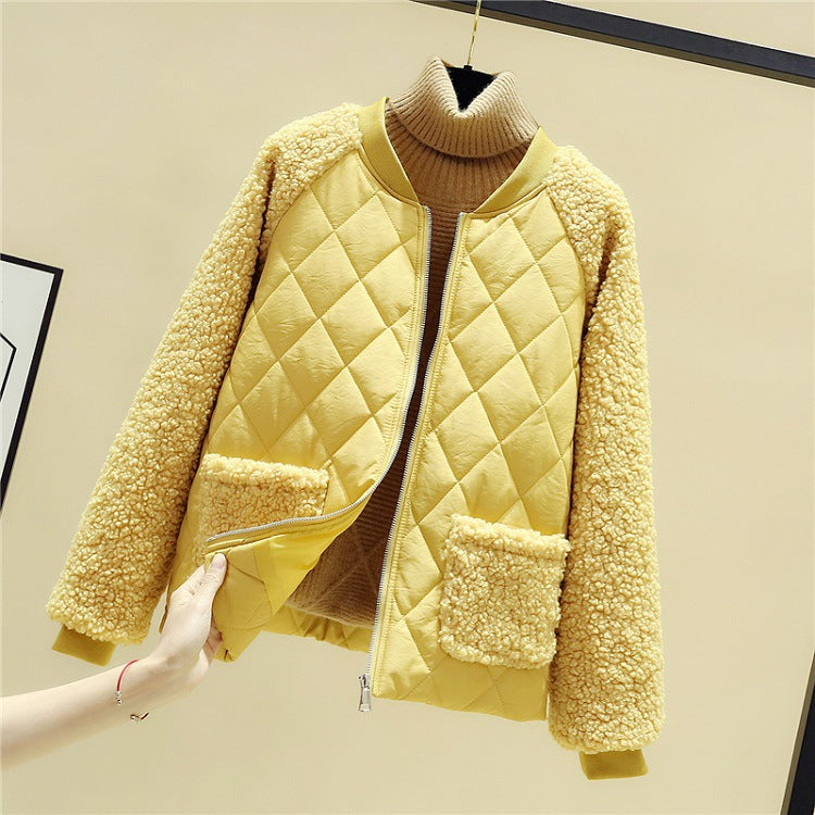 2020 New Women's Short Cotton Jacket with Lamb Wool