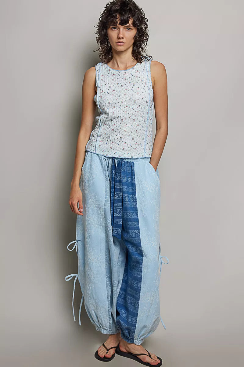POL Seam detail Floral Round Neck Ribbed Tank
