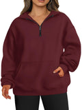 TAKEYAL Plus Size Half Zip Sweatshirt for Women Oversized Long Sleeve Pocket Pullover Y2K Clothes (Wine Red 4XL)