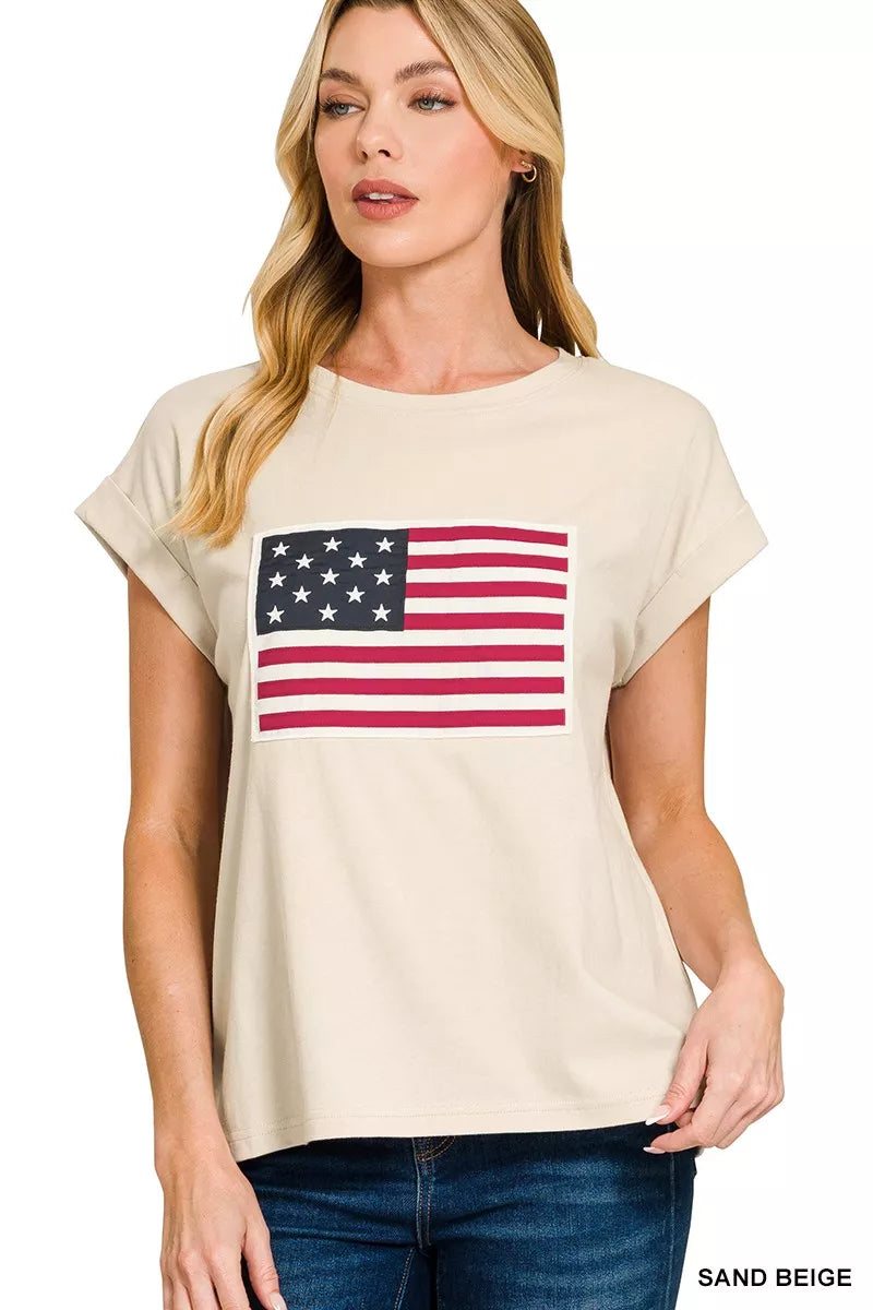 Zenana Full Size US Flag Round Neck Short Sleeve T-Shirt Plus Size