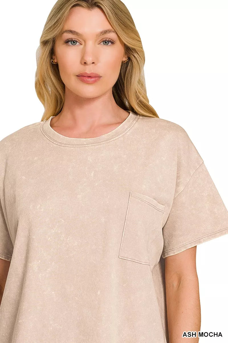 Zenana French Terry Acid Washed Relaxed Top & Short Set