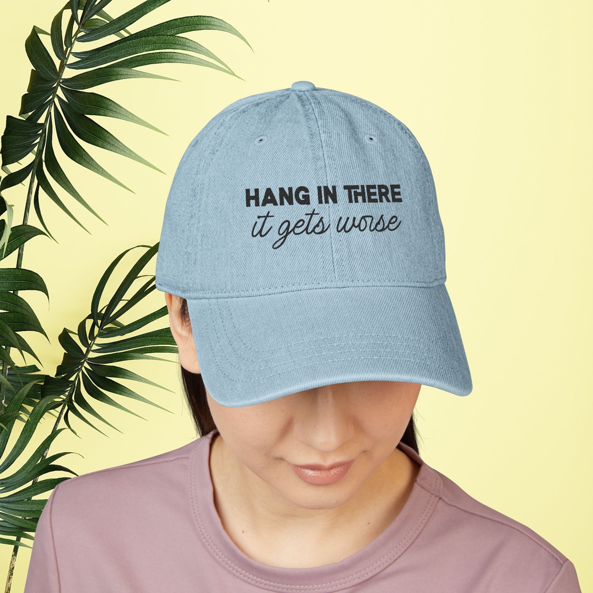 Bespattered Facade "Hang in There" Black Embroidered Denim Cap