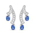 14K White Gold 4x3MM Oval Shaped Natural Blue Tanzanite Gemstone and 1/5 Cttw Diamond Double 3/4" Inch Drop Stud Earrings (H-I Color, VS1-VS2 Clarity)