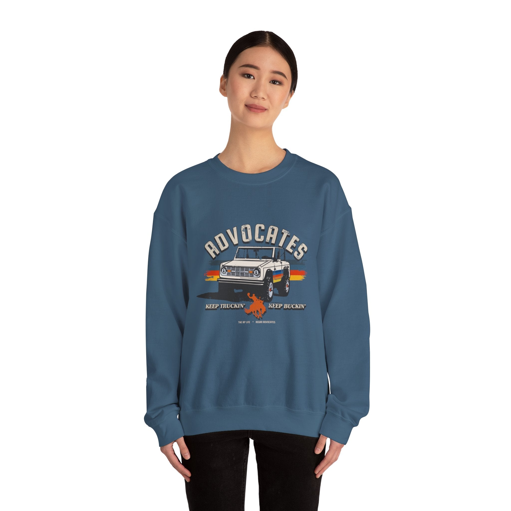 Advocates Keep Truckin', Keep Buckin' - Retro Bronco Truck - Unisex Heavy Blend™ Crewneck Sweatshirt