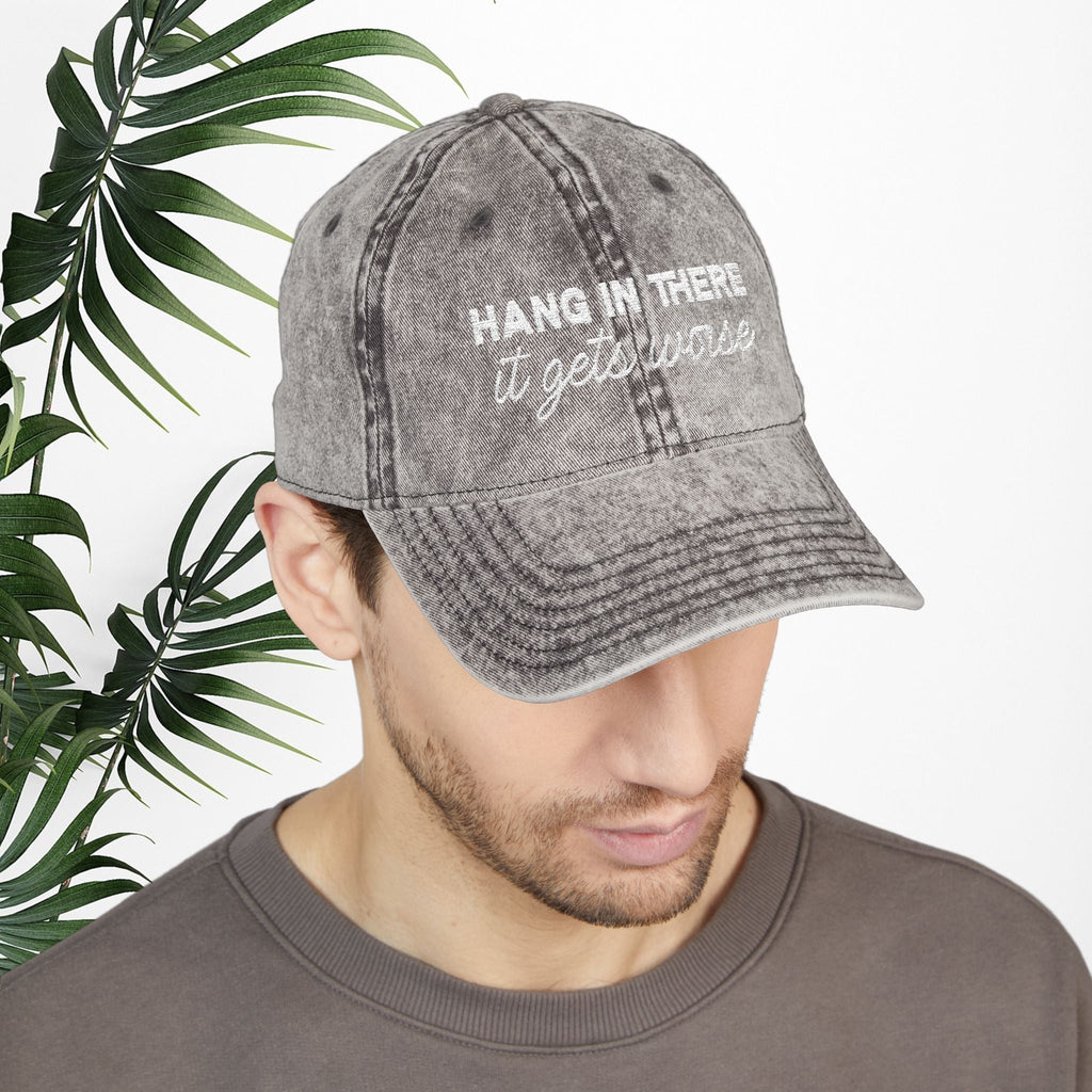 Bespattered Facade "Hang in There" White Embroidered Vintage Cap