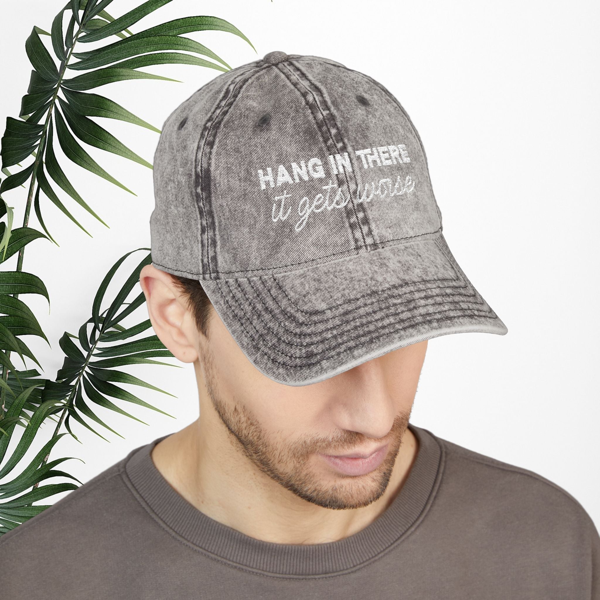 Bespattered Facade "Hang in There" White Embroidered Vintage Cap