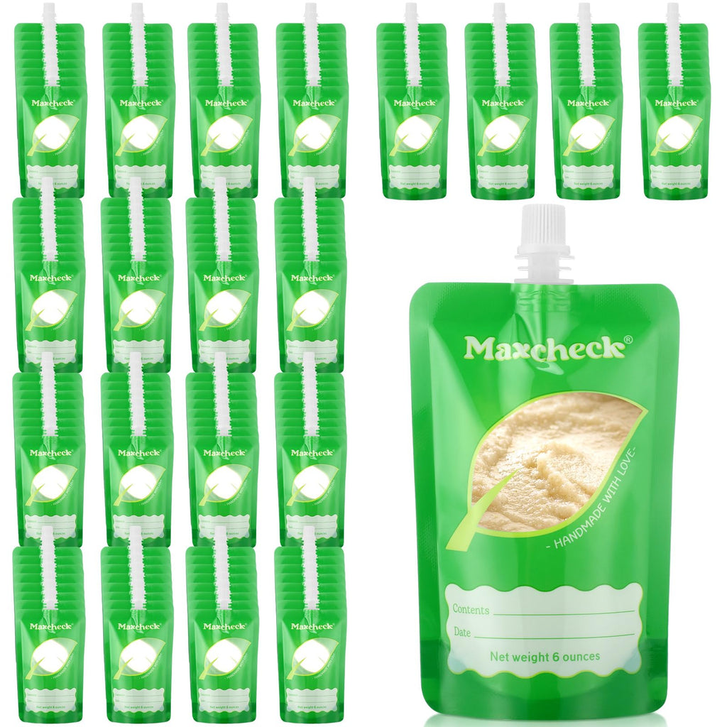 Maxcheck 200 Pcs Baby Food Pouches Bulk Disposable Baby Food Storage Pouches 6 oz Squeeze Pouches Green Pouch Filler Baby Food Storage Containers for Toddlers Babies Applesauce Yogurt and Puree