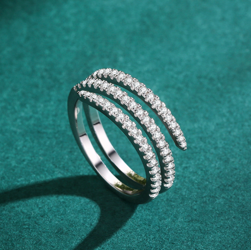 S925 Sterling Silver Double Layer Rhinestone Ring for Women