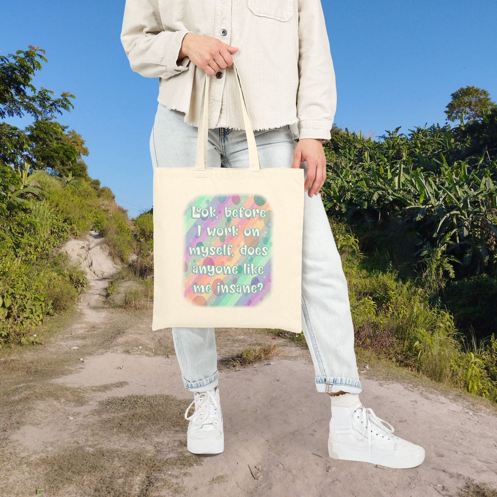 Bespattered Facade Rainbow "Self Improvement" Canvas Tote Bag Reusable Carryall