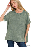 Zenana Acid Washed Double Gauze Round-neck Tee