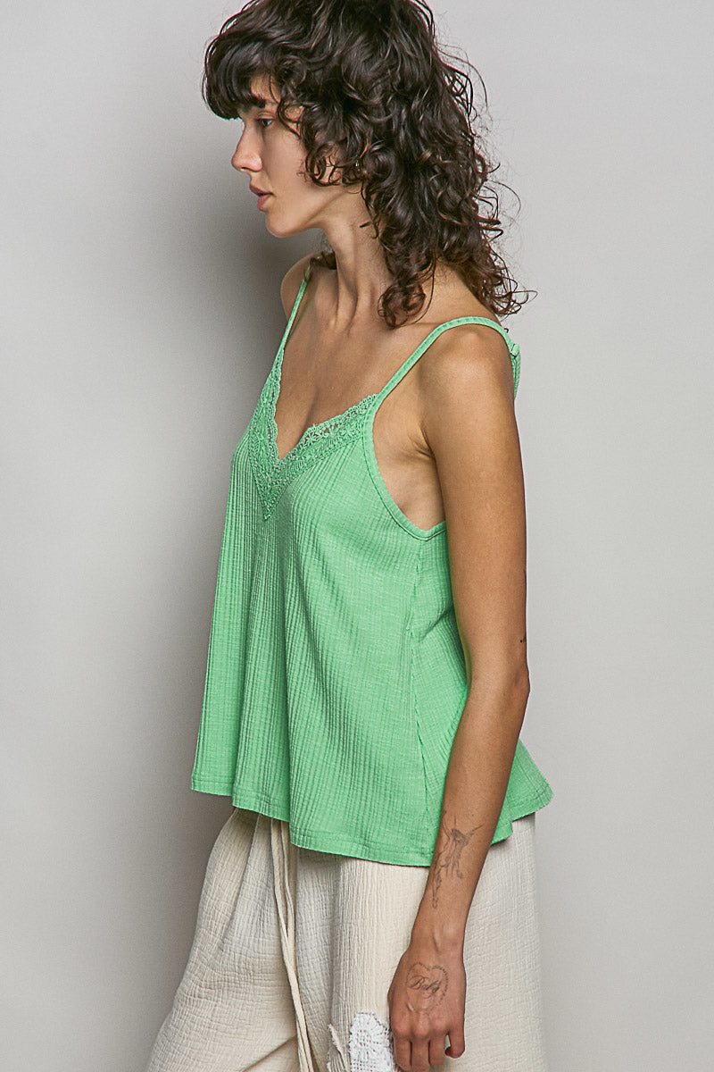 POL Lace Detail V-Neck Textured Knit Cami