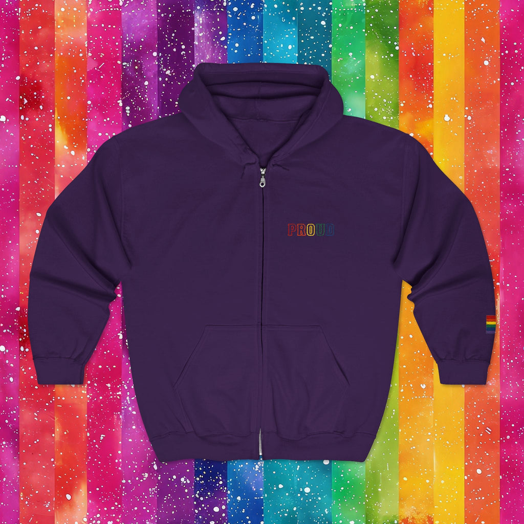 Bespattered Facade Rainbow Proud LGBTQ+ Pride Embroidered Full-Zip Hoodie