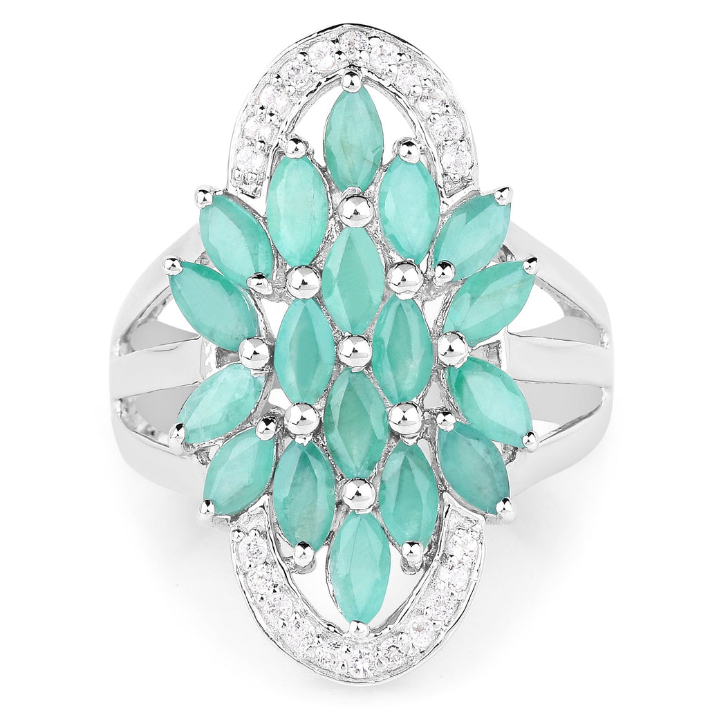 2.74 Carat Genuine Emerald and White Topaz .925 Sterling Silver Ring