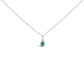 10K White Gold 5x3mm Green Emerald and Diamond Accent Halo Pear Shape 18" Pendant Necklace (I-J Color, I1-I2 Clarity)