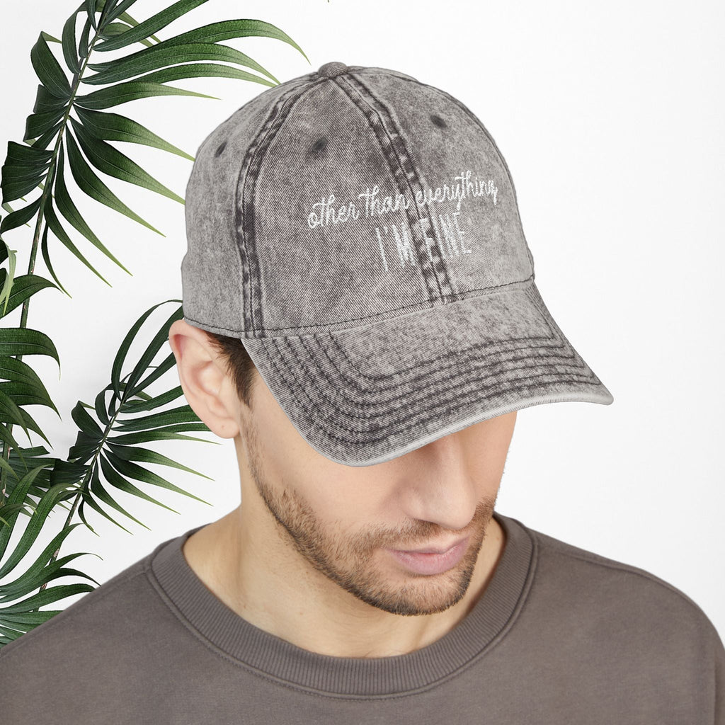 Bespattered Facade "I'm Fine" White Embroidered Vintage Cap