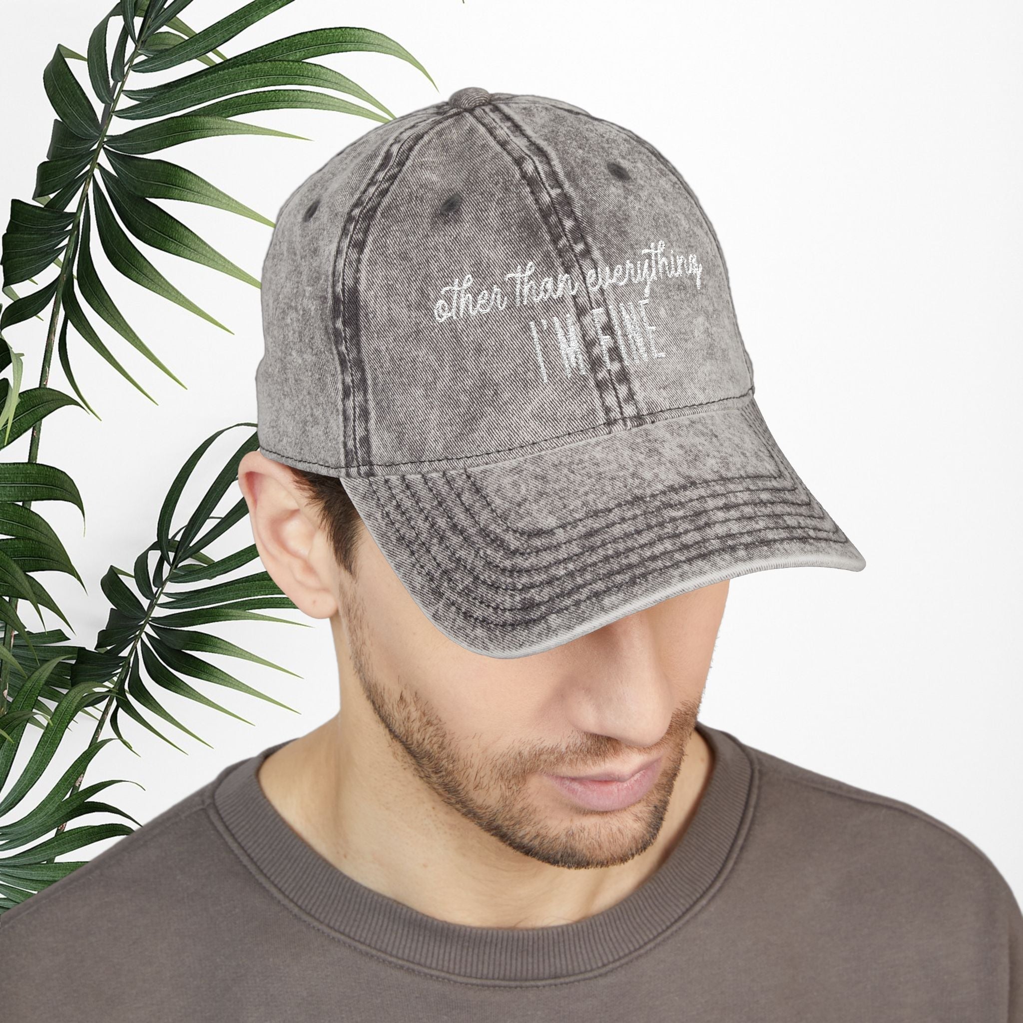 Bespattered Facade "I'm Fine" White Embroidered Vintage Cap