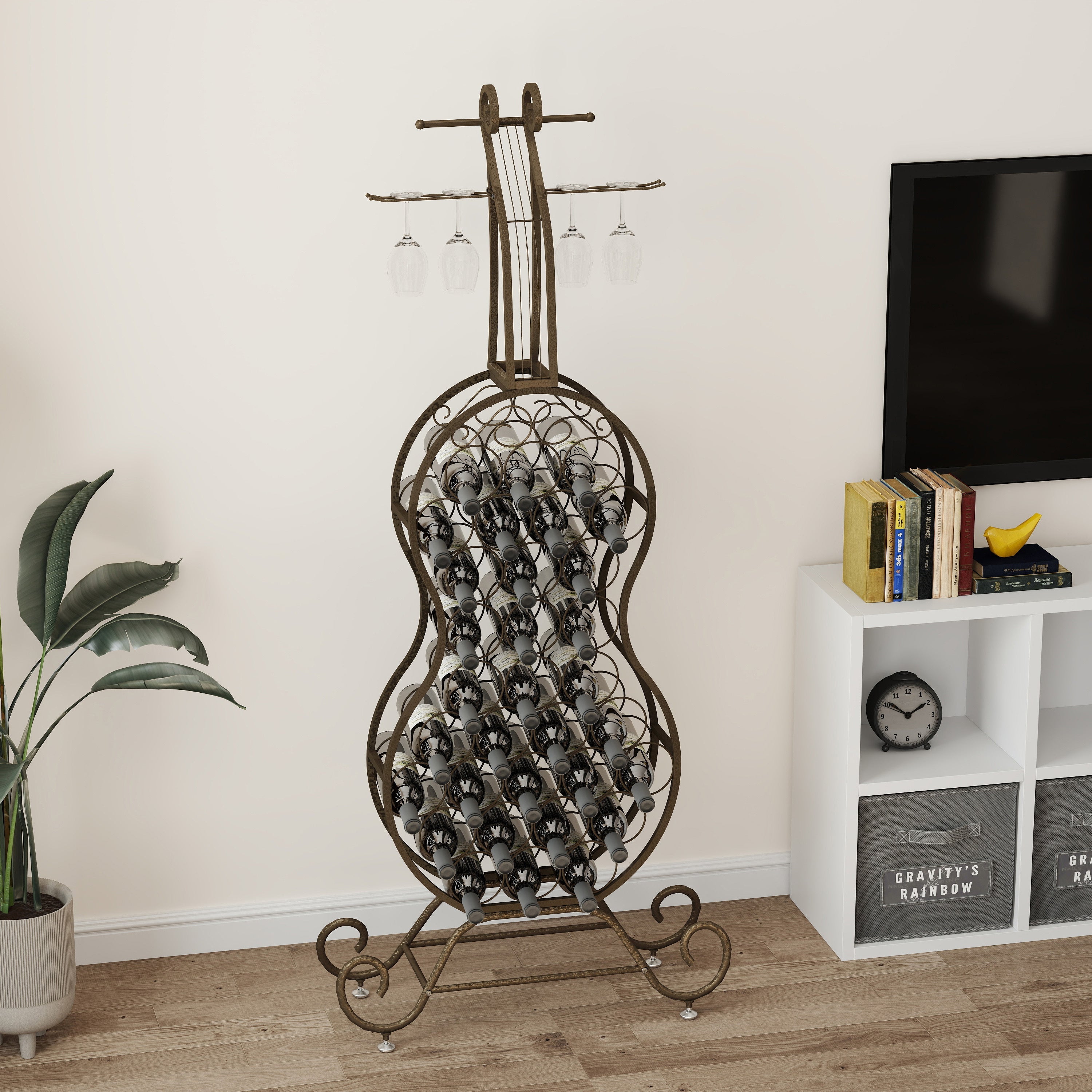 Cello Shape Wine Bakers Rack, Freestanding Wine Rack with Storage Bottle, Wine Storage Home Bar for Liquor and Wine, Organizer for Kitchen, Dining Room