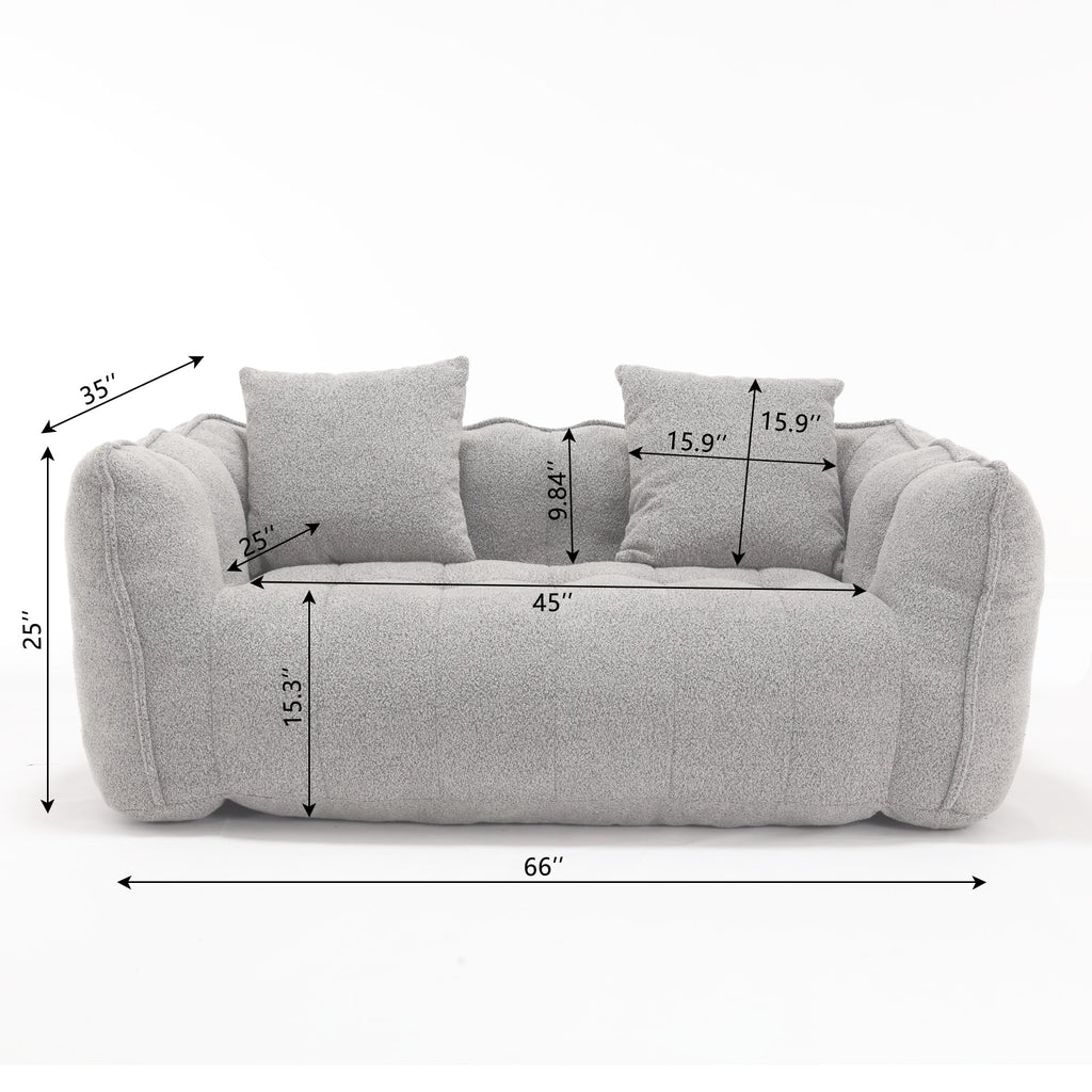Cozy Beanbag Chair with High Resilience Foam Core for Two - Grey Chenille, 66x35x25 inches