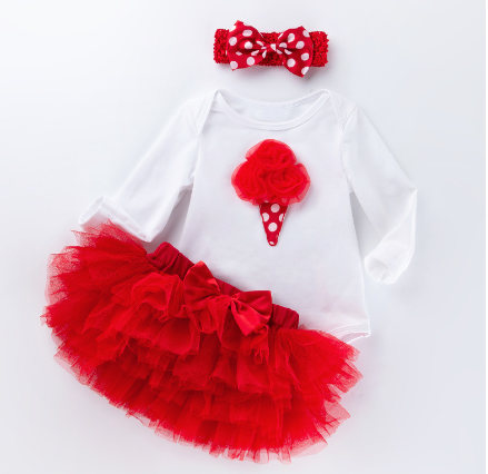 Baby Girl Cartoon Short Sleeve Romper and Skirt Set