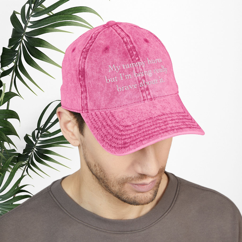 Bespattered Facade "My Tummy Hurts" White Embroidered Vintage Cap