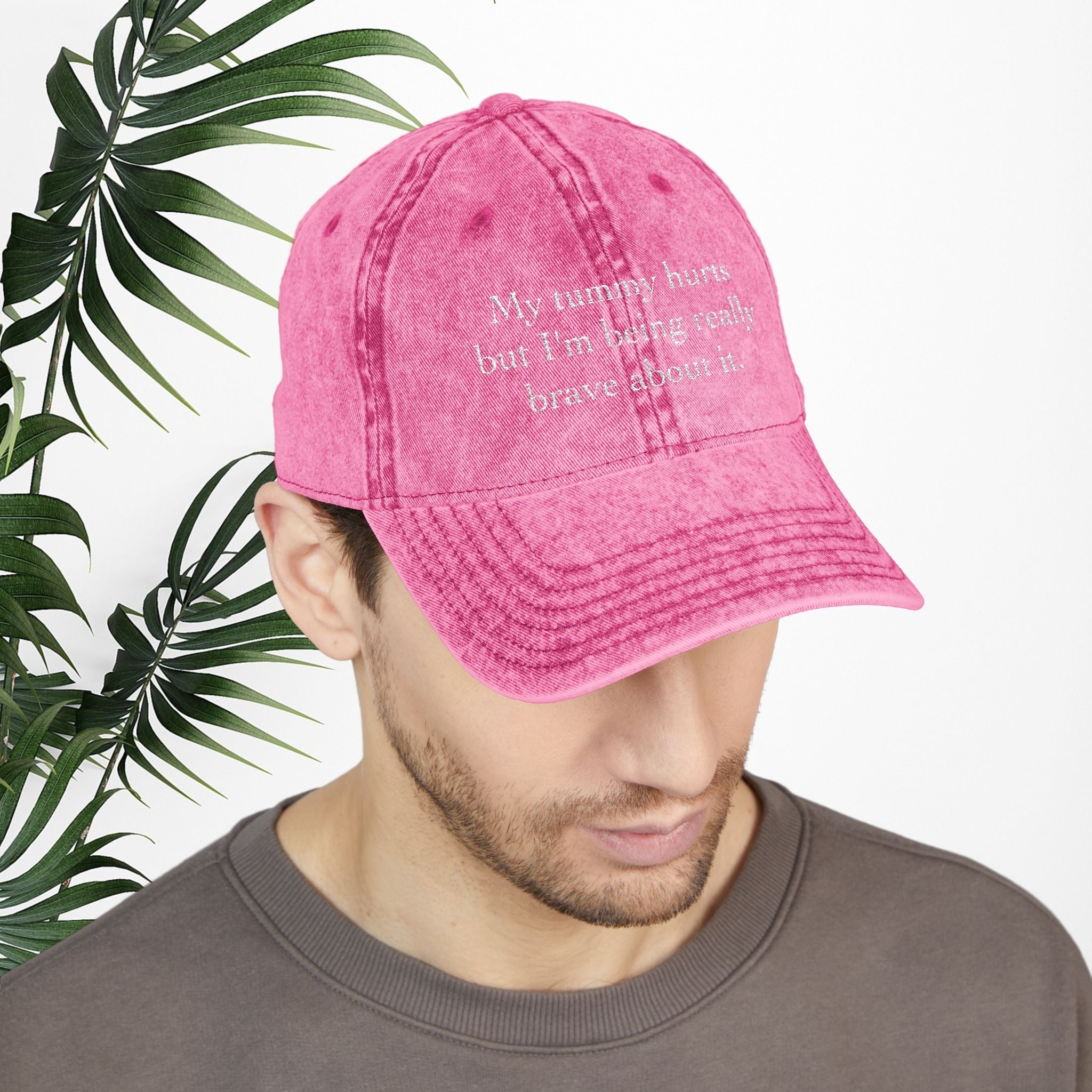 Bespattered Facade "My Tummy Hurts" White Embroidered Vintage Cap