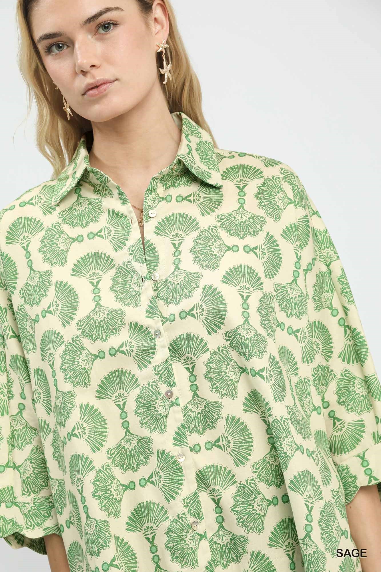 Umgee Printed Button Down Shirt