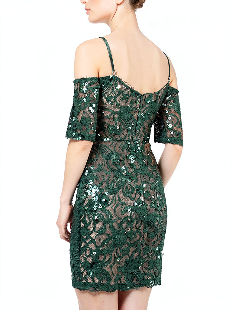 Sequin Hearts Womens Juniors Lace Mini Cocktail Dress Green, Size 5