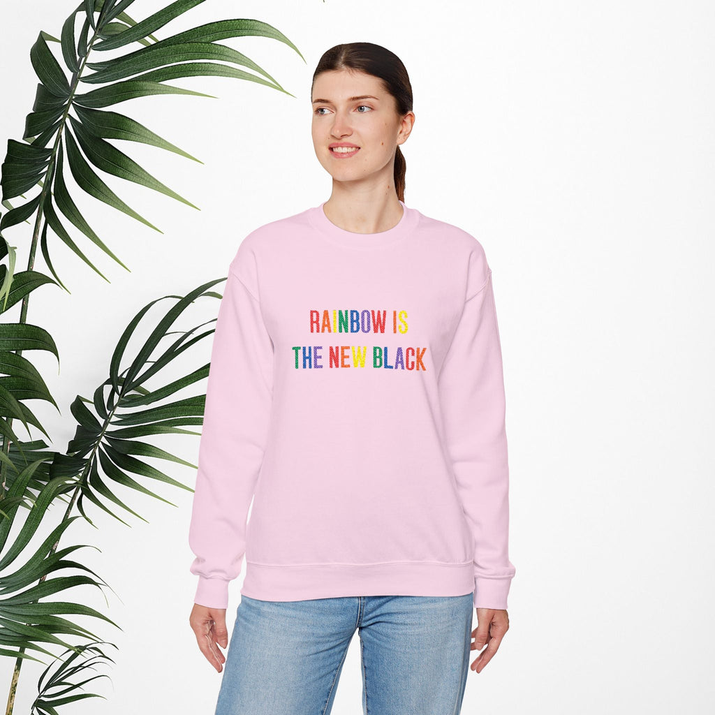 Bespattered Facade "Rainbow Is the New Black" Colorful Embroidered Crewneck Sweatshirt