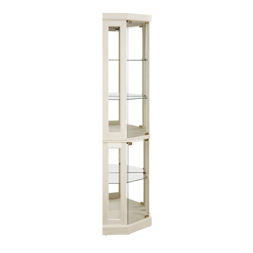 Lighted Corner Curio Cabinet - Display Case for Living Room, Antique Collectibles, Wine & Bar Glass Storage - Elegant Corner Design with Lights Included- White