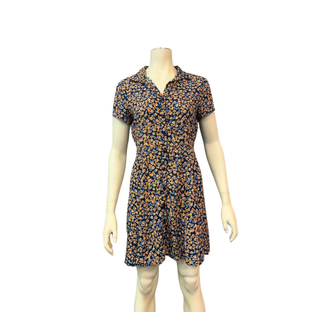 Calvin Klein Multicolor Floral Print Button Front Short Sleeve Mini Dress